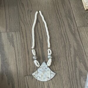 White Heishi mother of pearl Shell necklace Large Mosaic Abalone shell Vintage